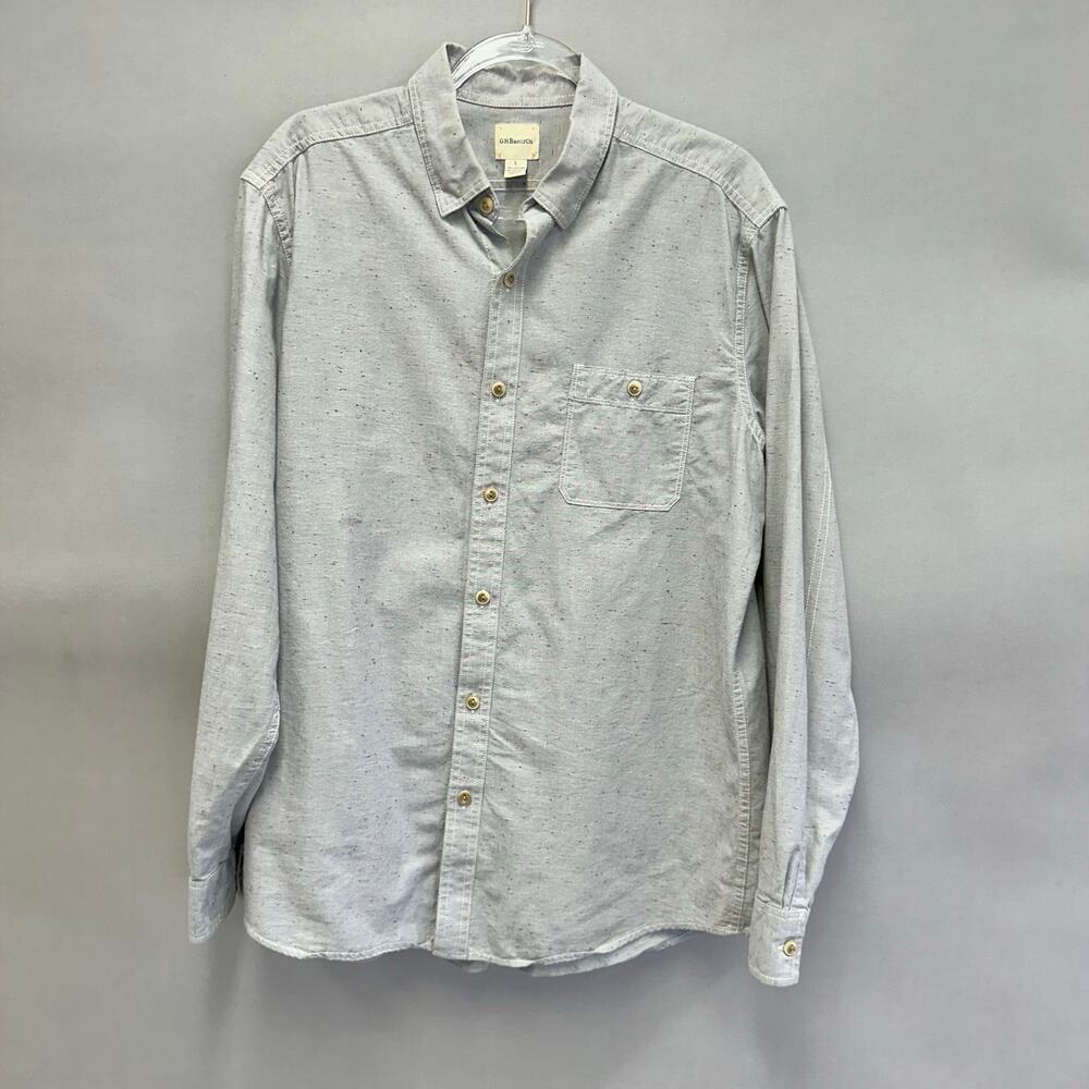 G.H. Bass gray w/ multicolor speckles button down casual shirt men's size large‎